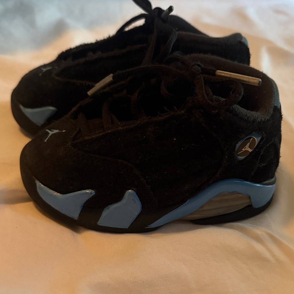 Jordan Kids Black and Light Blue Suede Sneakers